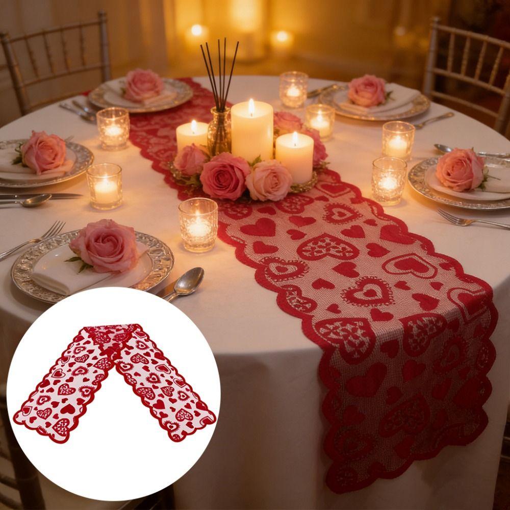 Valentines Day Heart Shaped Table Runner Romantic Table Flag Dining Table Mat Outdoor Party