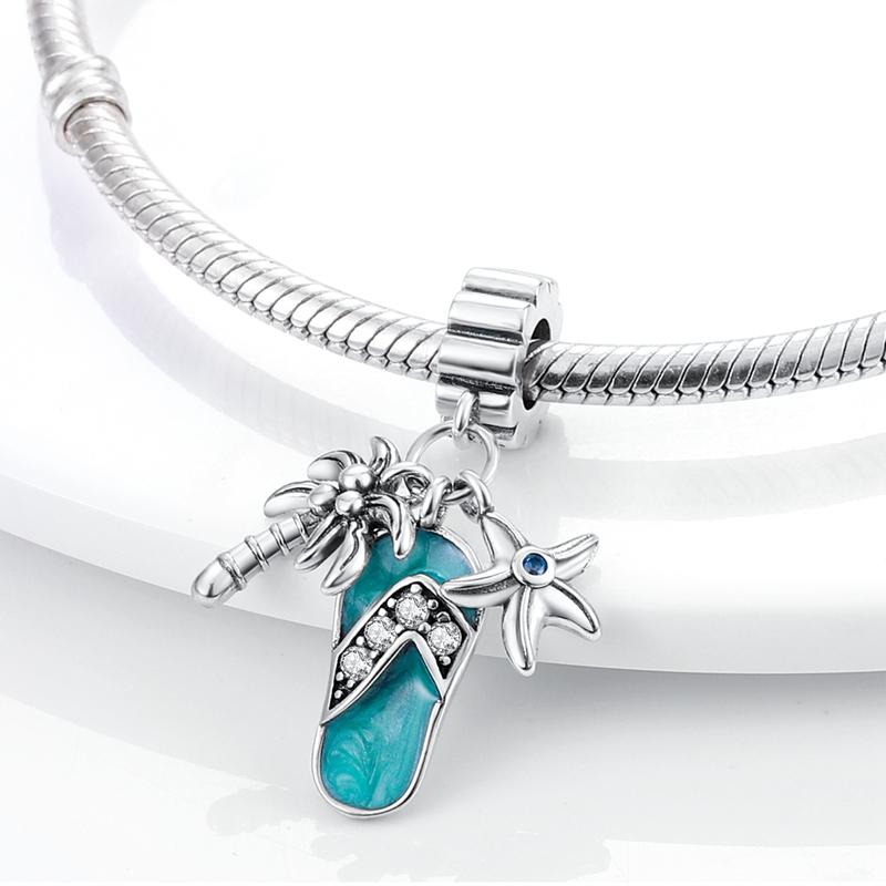 Copper Plated Summer Turtles Starfish Octopuses Charms Beads Fit Original Bangle Bracelet Charm Diy Women Jewelry Gift