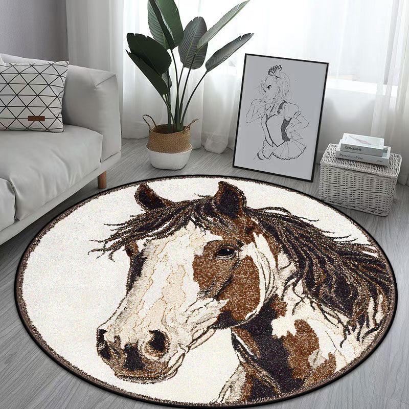 Cute Animal Pattern Rotundity Carpet Living Room Tea Table Foldable Rug Bed End Anti-slip Large Area Easy Cleaning Mat Office