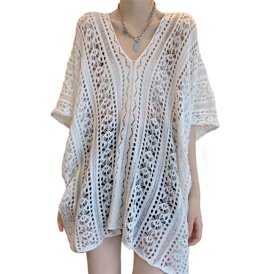 

Платье-накидка с V-образным вырезом и коротким рукавом, дышащее, свободного кроя, летние топы, пляжное бикини, накидка белый