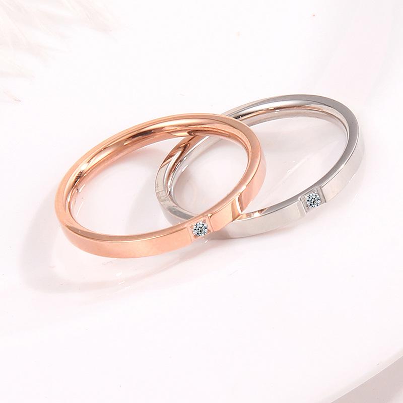 Ultra-Thin Rose Gold Diamond Couple Ring – Japanese & Korean Design In Titanium Steel