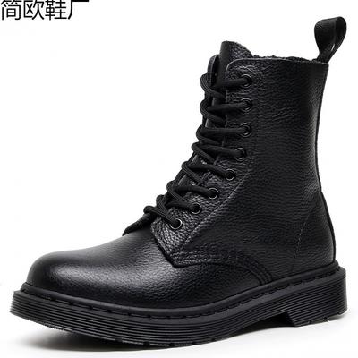 Bottes à lacets motif litchi cuir de vachette souple pour femme bottines courtes noir pur bottes de locomotive en cuir britannique