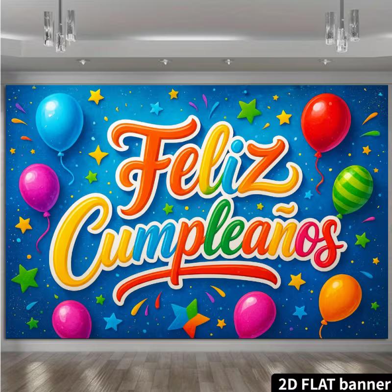 

2D Blue Happy Birthday Spanish Backdrop, Festive Party Wall Decor Banner 47.2x31.5inch/120*80cm