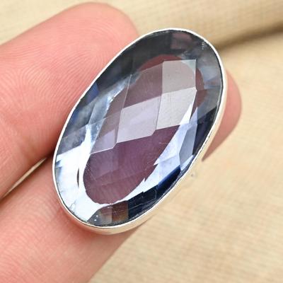 Attractive Faceted Iolite Gemstone 925 Sterling Silver Handmade Ring Women Jewelry