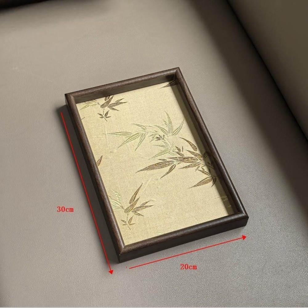 Embroidery Pattern Bamboo Leaf Serving Tray Chinese Style Tea Food Tray New Storage Tray Home Use