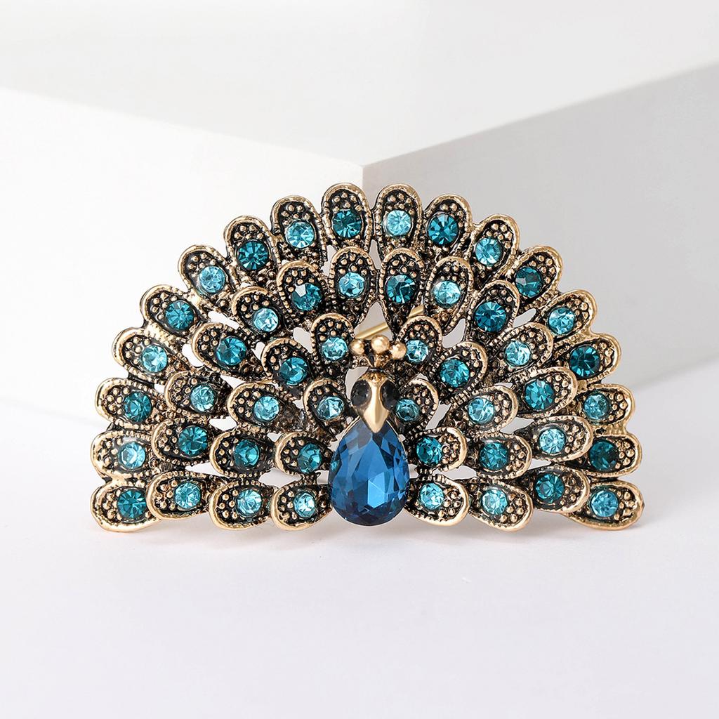 Fashion Retro Corsage Accessories, Full Diamond Peacock Screen Brooch, Creative Personality Flash Animal Pin