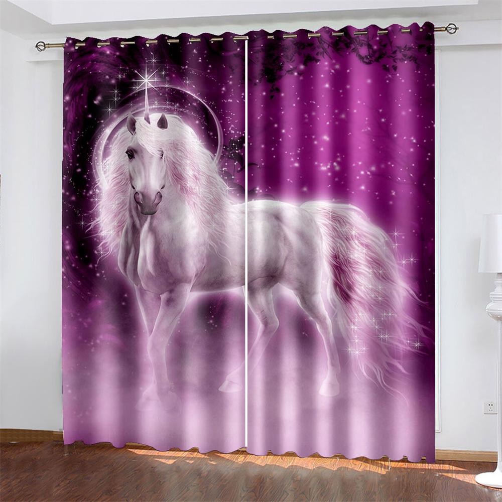 

Шторы Unicorn Blackout Fantasy Unicorn Pattern Оконные шторы для девочек, детей, спальни, гостиной, шторы, 2 панели W132cm x H160cm&Grommet