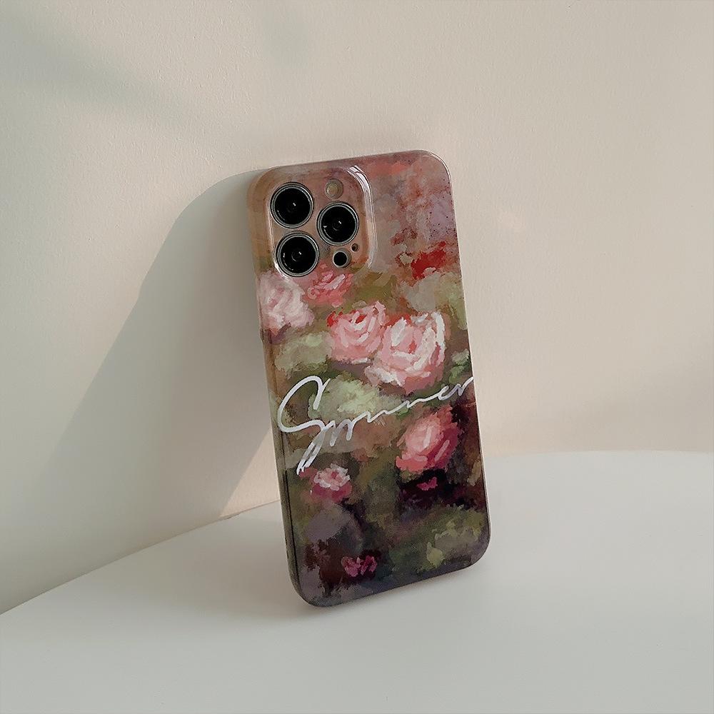 Oil Painting Rose Phone Case Suitable for iPhone 13, iPhone 15, iPhone 16