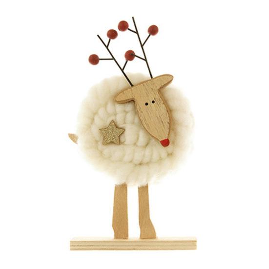 Yousheng Christmas Tabletop Decoration Plush Wool Felt Reindeer Santa Tree Figurine with Wooden Base for Winter Tiered Tray Mantel Decor