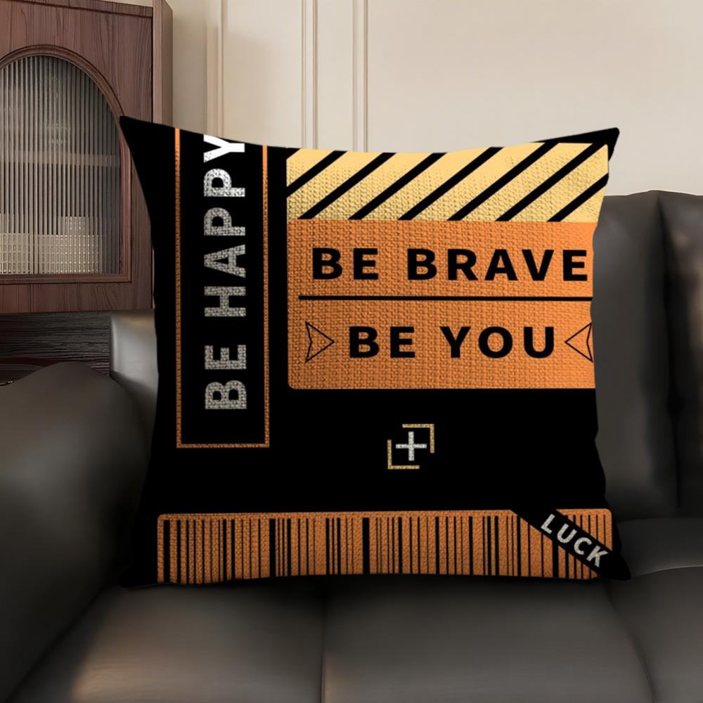 Be Happy and Good Luck Cushion Cover Natural Linen Organic Fabric DoubleSided Printing Sofa Home Decor Breathable
