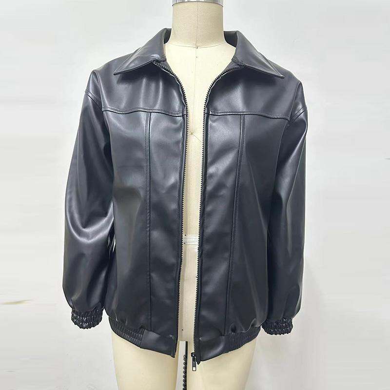 Kvinners skinnjakke Langermet jakkeslag Glidelås sidelomme Casual Coat