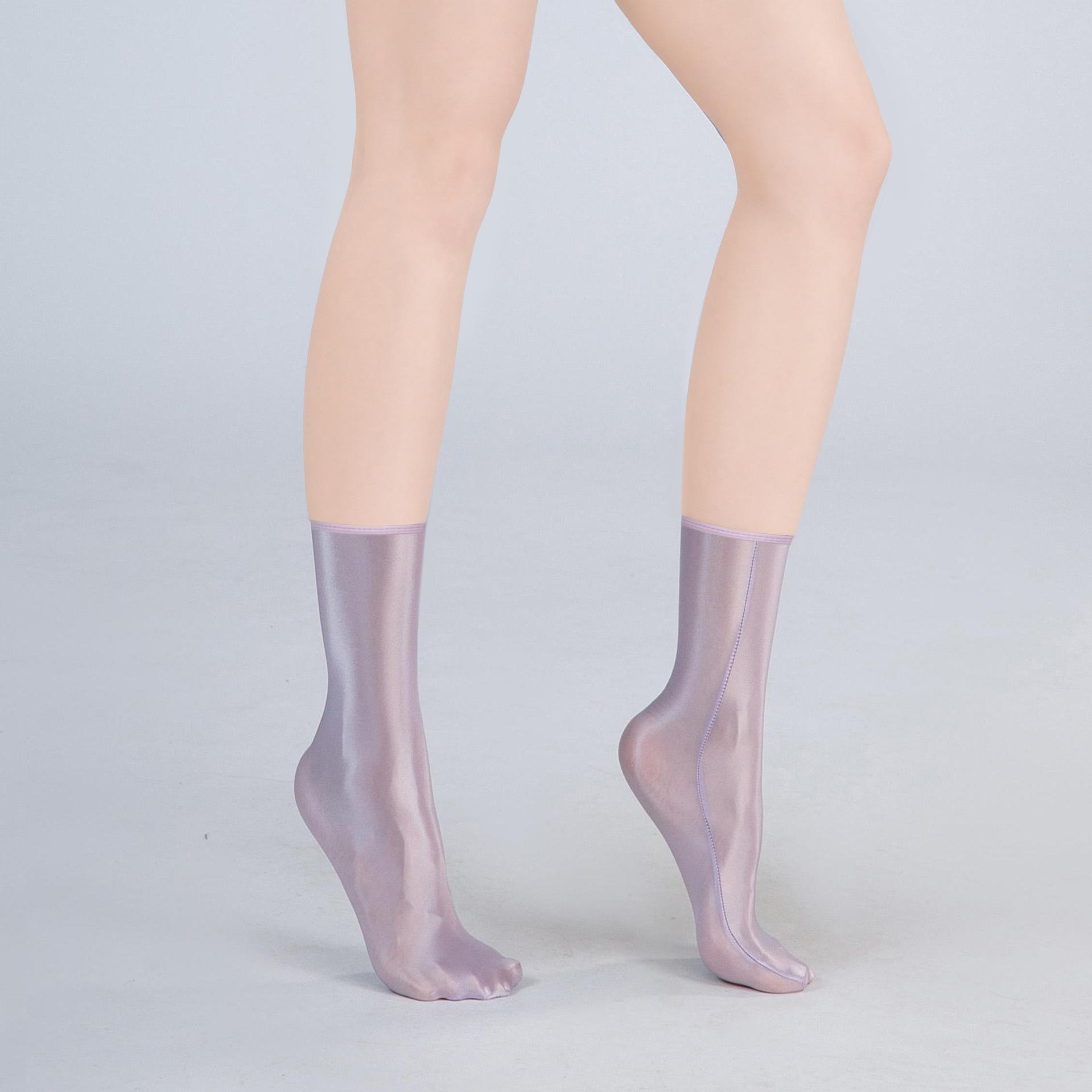 Satin Glänzend Öl Glänzend Kurze Socken Sexy Hohe Elastische Erwachsenen Socken Mode Lingerie Mini Socken Süße Kleidung Outfits Viele Farben One Size beige