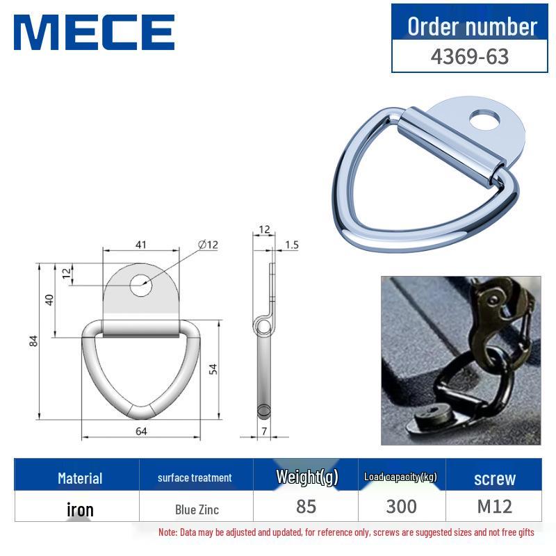 Heavy Duty D-Ring Truck Bed Tie-Down Hook with Triangle Latch