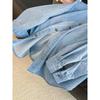 Dames Gewassen Blauw Denim Blouse Lange Mouw Knopen Top
