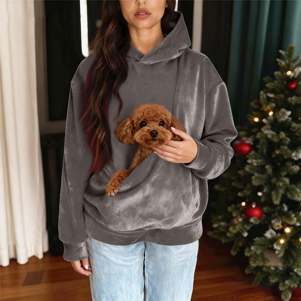 Men's And Women's Unisex Fashion Casual Top Solid Color Long Sleeve Pet Pocket Hoodie Sweatshirt