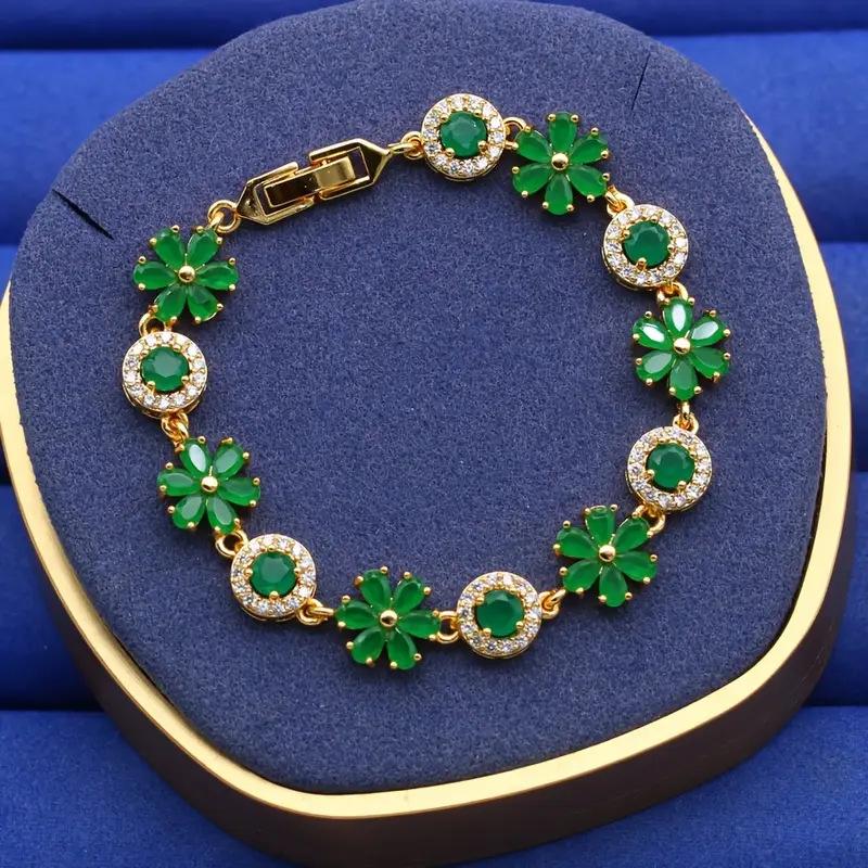 Romantic Flower Design Fresh Green Heavy Industry Zircon Bracelet European and American Fashion Exquisite Bracelet 2026