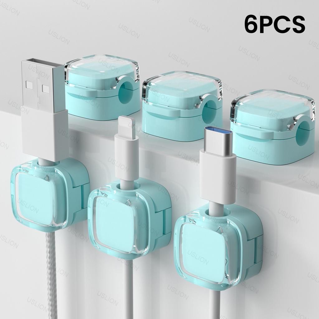 6-piece set of color magnetic charger office desk cable clip, sunlight colored USB charging cable organizer, magnetic plug hook