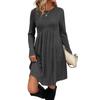 Women's Long-sleeved, Round-neck, High-waisted, Pocketed, Striped Dress