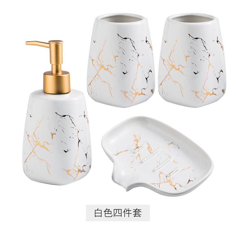 Luxury Dark Green Ceramic Bathroom Four-piece Set Soap Dish Gargle Cup Lotion Bottle Bathroom Accessories Porcelain Holder Decor