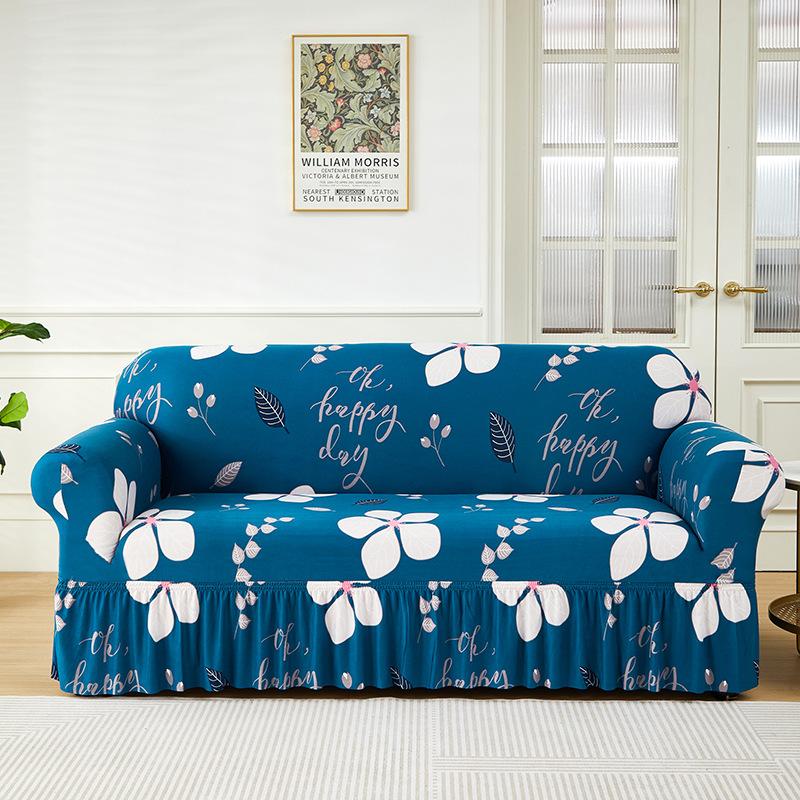 Floral Printed Elastic Sofa Cover With Skirt Hem Non-Slip Seat Cushion With Elastic Band All-Cover Couch Covers For All Seasons