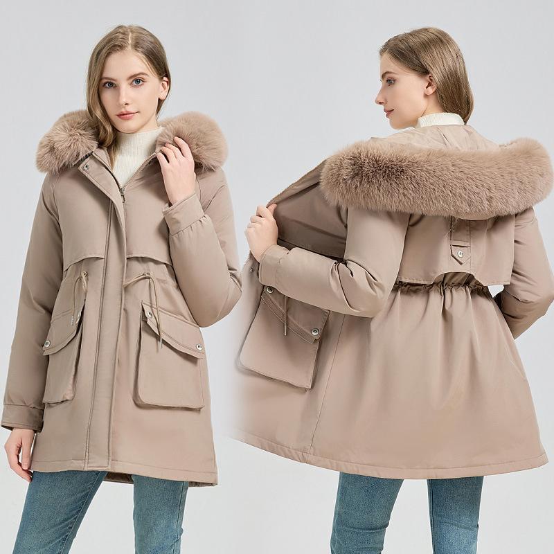 Winter new velvet pie to overcome women's new medium and long waist thin thickened large fur collar cotton-padded coat