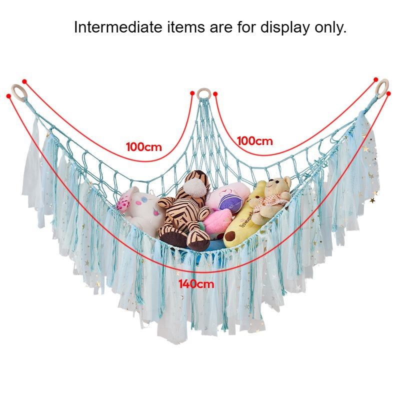 Macrame Triangle Wall Hanging Net Bag Cotton Rope Organizer Ribbon Storage Hammock Plush Hanging Shelf Home Decoration