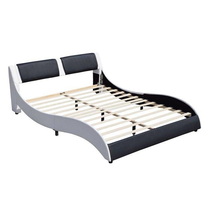 Lit - BLANC &amp; Noir - 160x200 cm - MDF - Sommier inclus - 1 place