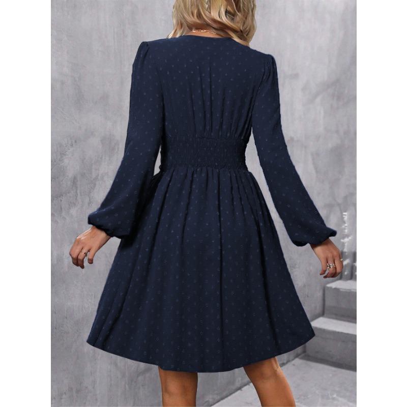 Autumn and Winter Women's Jacquard V-neck Lantern Sleeve Range Dress