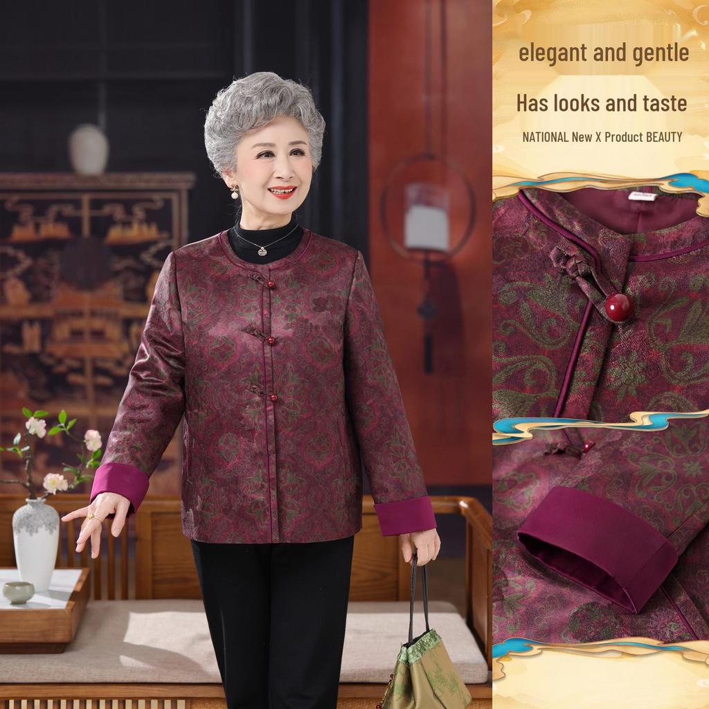 Stylish Spring Autumn Chinese Jacket for Middle-Aged Women: 60s-70s Versatile Long Sleeve