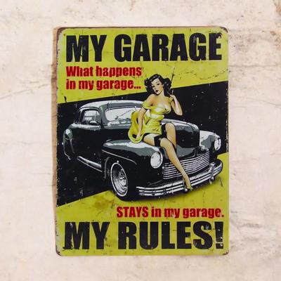 Mein Garage Meine Regeln Blechschild 20x30cm, Vintage Werkstatt Wanddeko Plakette