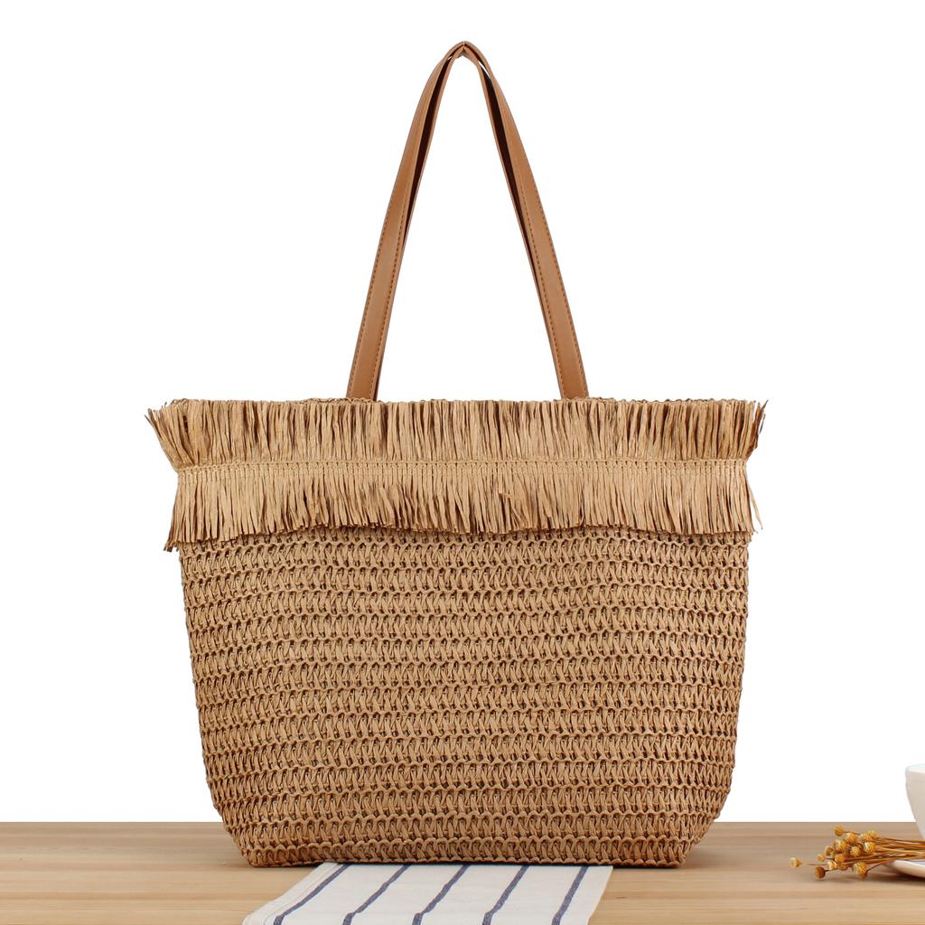 Stylish Niche Frayed Edge Woven Tote Bag - Spacious for Daily Leisure, Vacation & Minimalist Fresh Women’s Design