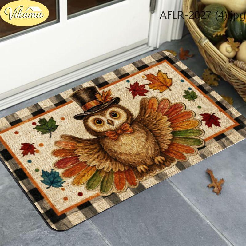 Fall Thanksgiving Doormat: Cute Owl and Turkey-Patterned Rug, Soft Non-Slip Welcome Mat, Holiday Party Home Decor