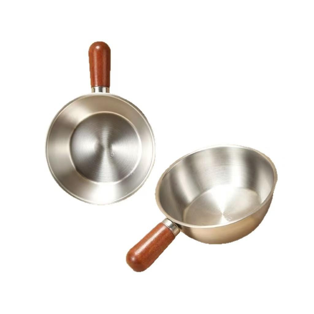 14CM Mini Stainless Steel Saucepan with Wooden Handle Thickened Construction Suitable for Cooking Boiling and Heating Small Portions