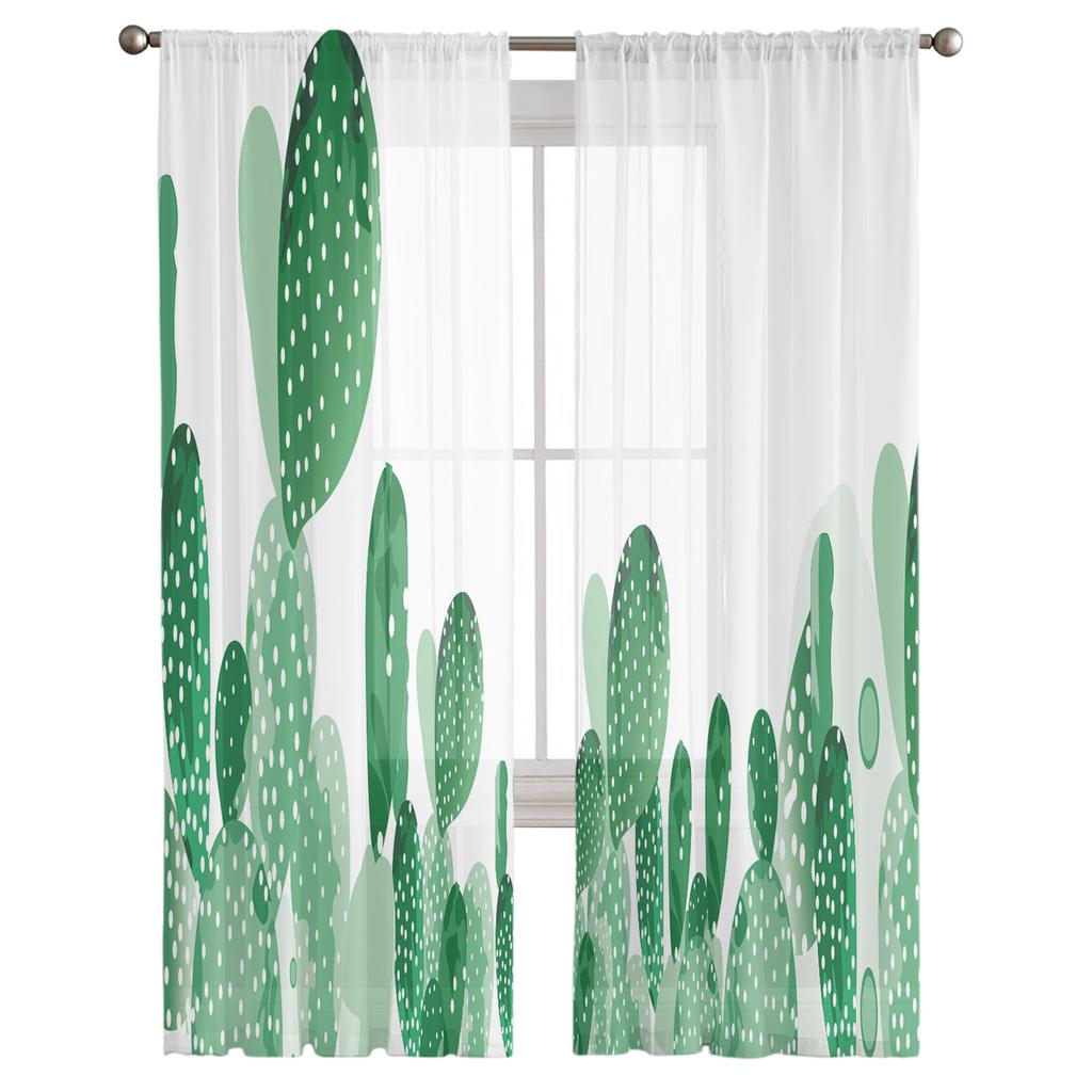 Cactus Green Luxury Tulle Curtains Modern Living Room Kitchen Chiffon Curtain Bedroom Sheer Valance Curtain