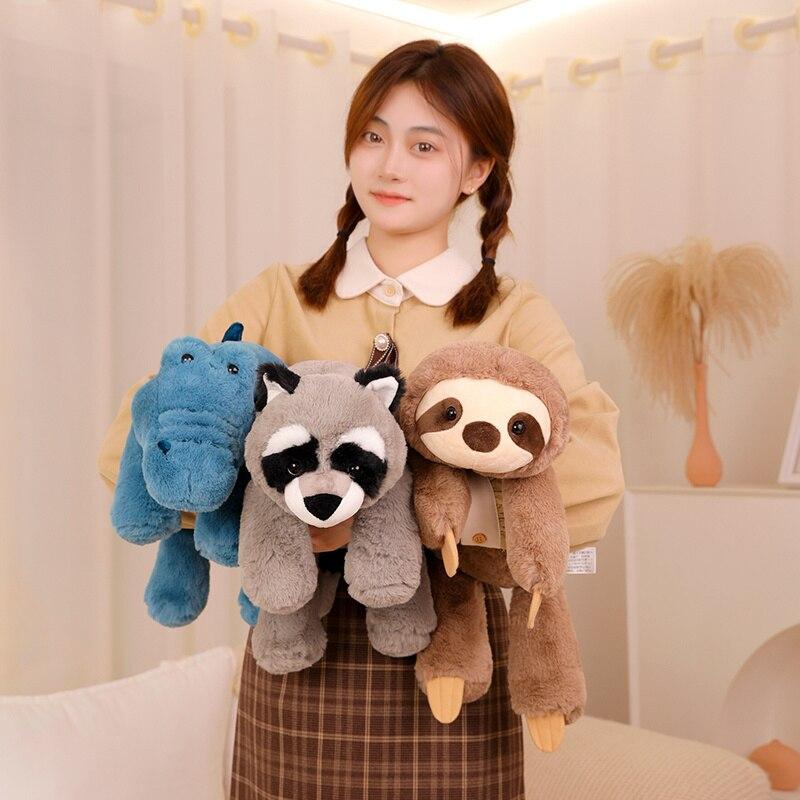 45 /55 /65cm Lovely Stuffed Soft Fox Raccoon Sloth Racoon Peluche Toys Cute Lying Animal Pillow Appease Dolls For Children