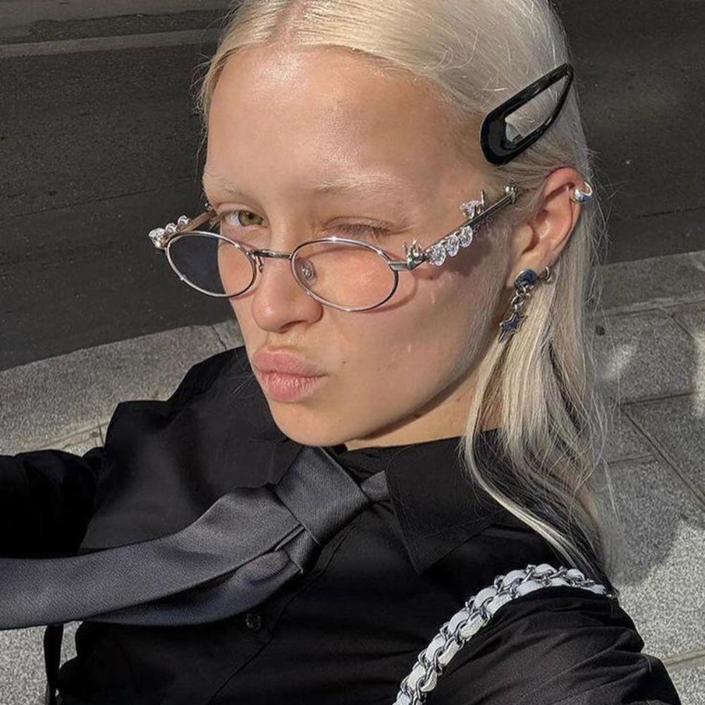 Kovové Punkové Oválné Sluneční Brýle Dámské Pánské Rhinestone Diamanty Sluneční Brýle Bling Obroučky Brýlí UV400 Módní Brýle Brýle