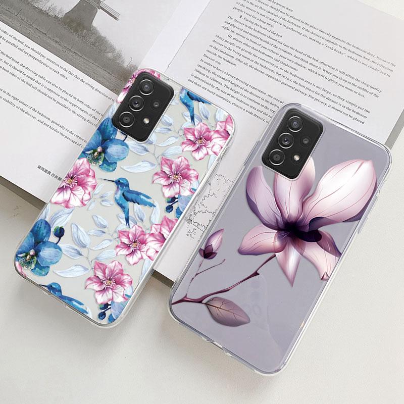 Phone Case For Samsung A52s A52 Floral Silicon Cover For Samsung Galaxy A52 Fundas Coque Transparent Soft Capas Flower TPU