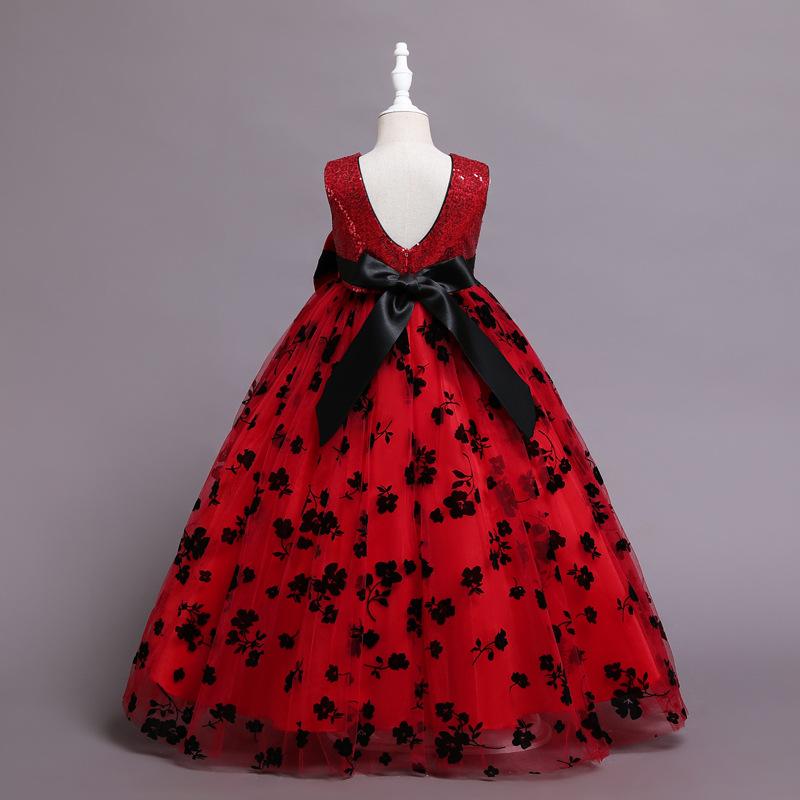 Kids Princess Dress with Sequins and Flower Embroidery Backless Party Birthday Dress for Girls Aged 3-8 Sparkling Sequins Decoration  Girls Toddler