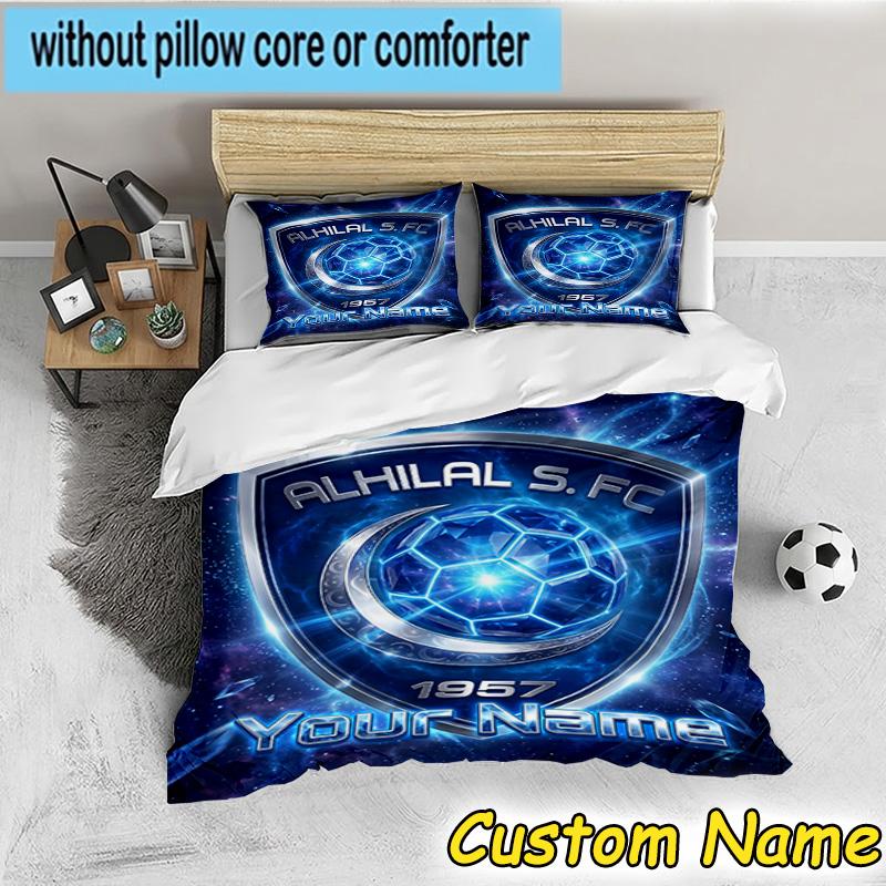 3pcs Custom Name Al Hilal FC Crest Bedding Set Includes 1 Duvet Cover & 2 Pillowcases for All Seasons Dormitory Home Decor Christmas gifts