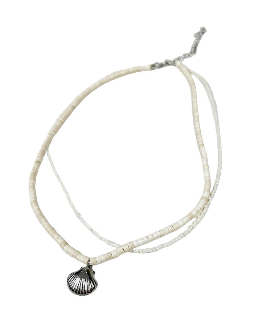 Sk8Er Rock Shell Double Chain Necklace (Ivory)