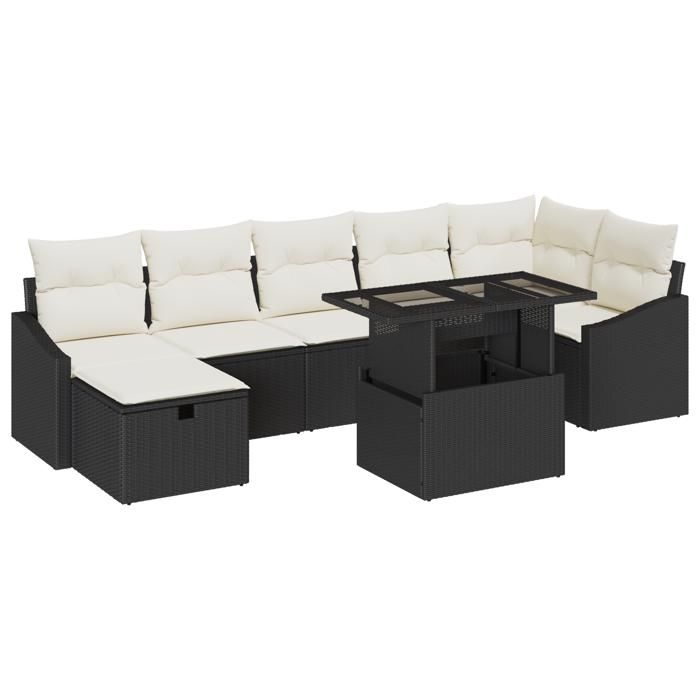 VidaXL Ensemble de canapés jardin 8 pièces avec coussins Rattan poly noir 3361176