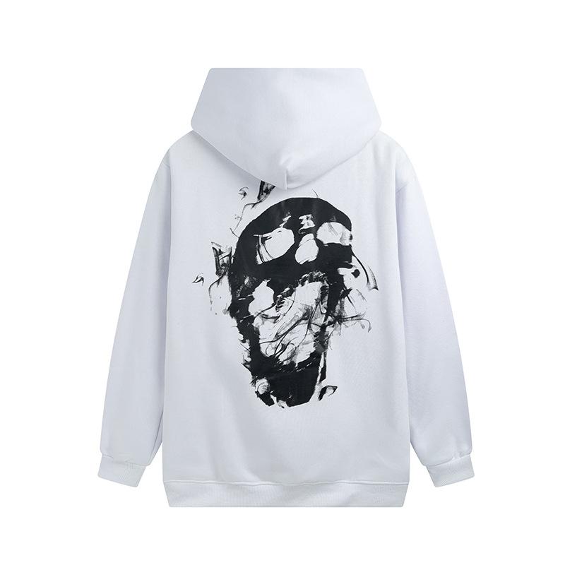 2022 autumn and winter new high street beauty tide revenge smoke skull print loose fleece hooded sweater