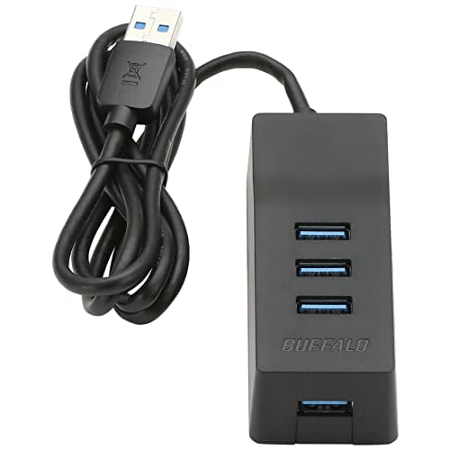 BUFFALO USB3.0 Hub de 4 Puertos de Montaje Superior Autoalimentado con Kit de Montaje Trasero para TV BSH4A110U3VBK