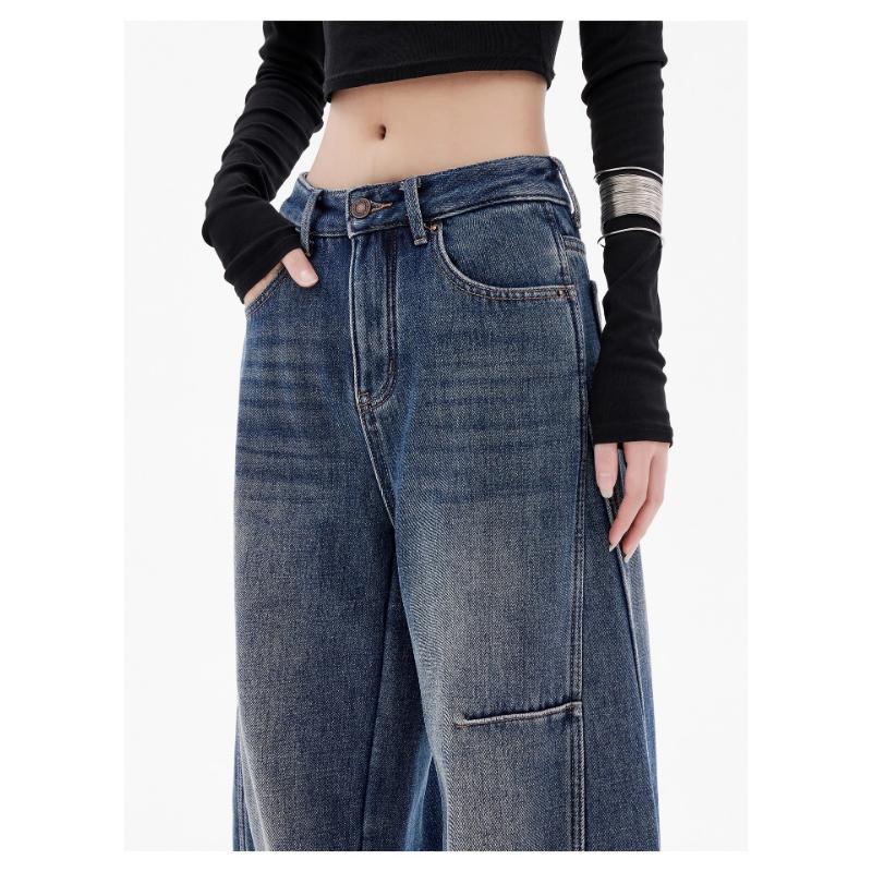 Americké retro džíny pro ženy na jaro a léto Nové kalhoty s vysokým pasem a širokými nohavicemi, sahající až na zem, rovné, volné, ležérní kalhoty