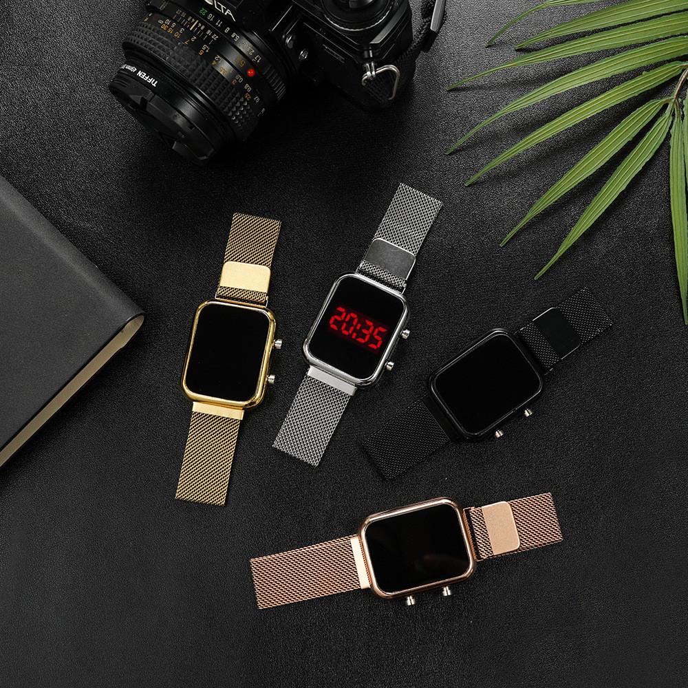 Simple Digital Watches for Women Luxury Rose Gold LED Watch Magnetic Metal Mesh Band Waterproof Fashion Ladies Electronic Clock
