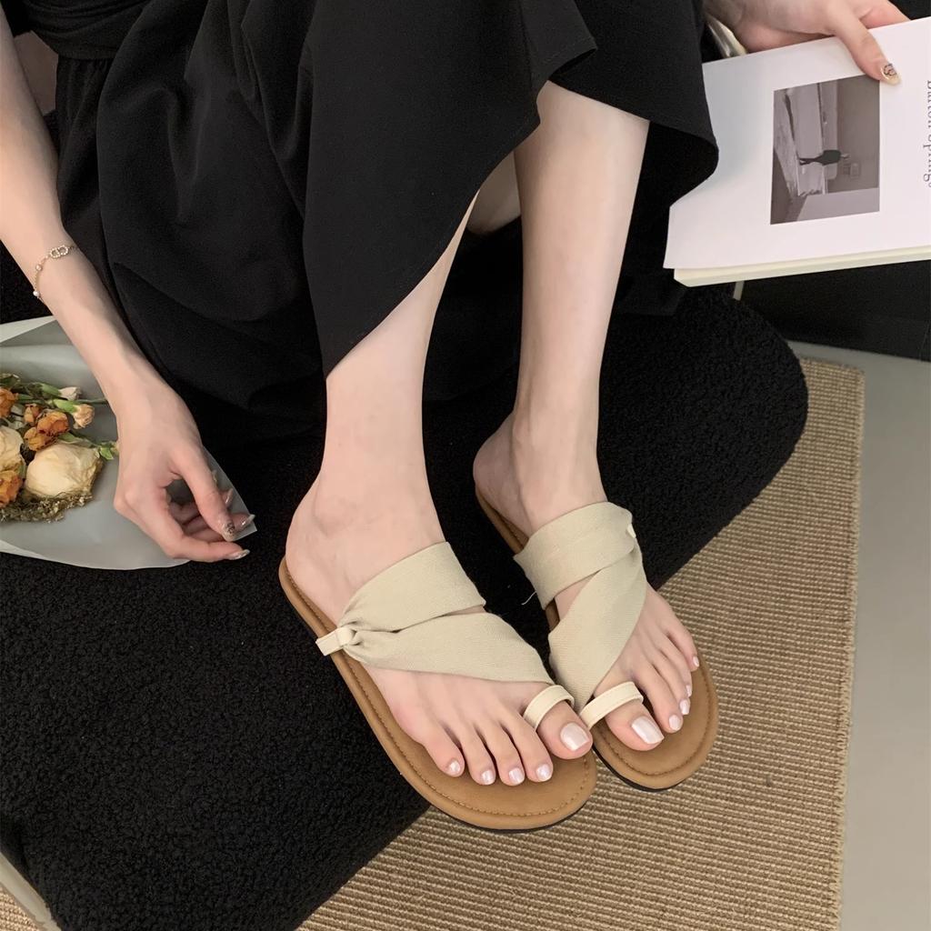 Sommer Leinen Hausschuhe Damen neue Zehenbedeckung lässige Sandalen Strandschuhe Badeurlaub weiche flache Römerschuhe