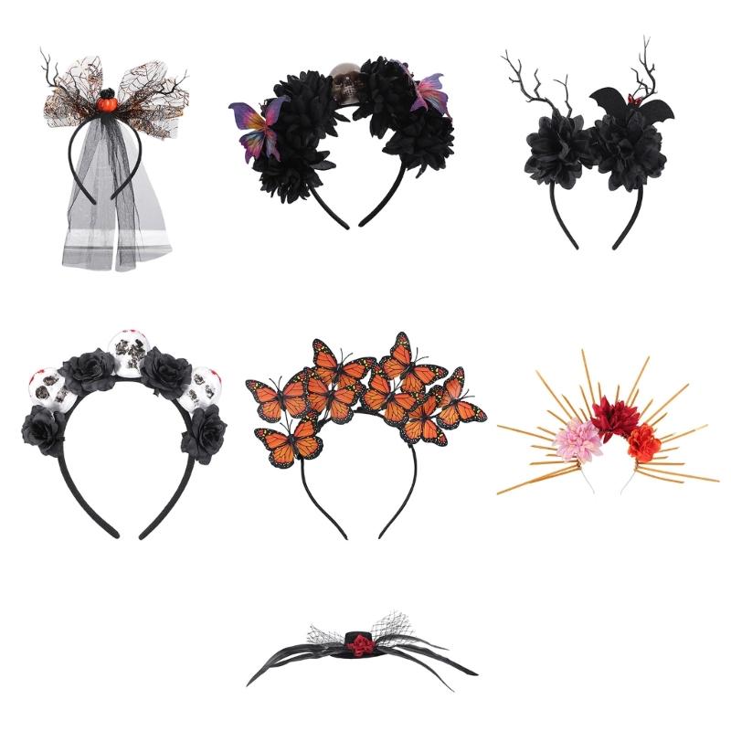 Plastic Skull Headbands For Halloween Parties Gothic Costume Accessory Portable Hair Decors