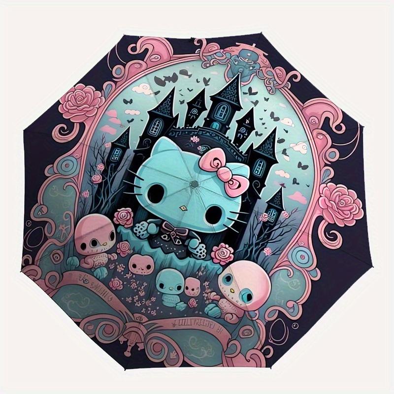 Hello Kitty,Gothic Kawaii Automatic Folding Umbrella-Simple 8-Rib Design, Bright Cartoon Pattern, Durable Iron Frame, Suitable For Travel, O
