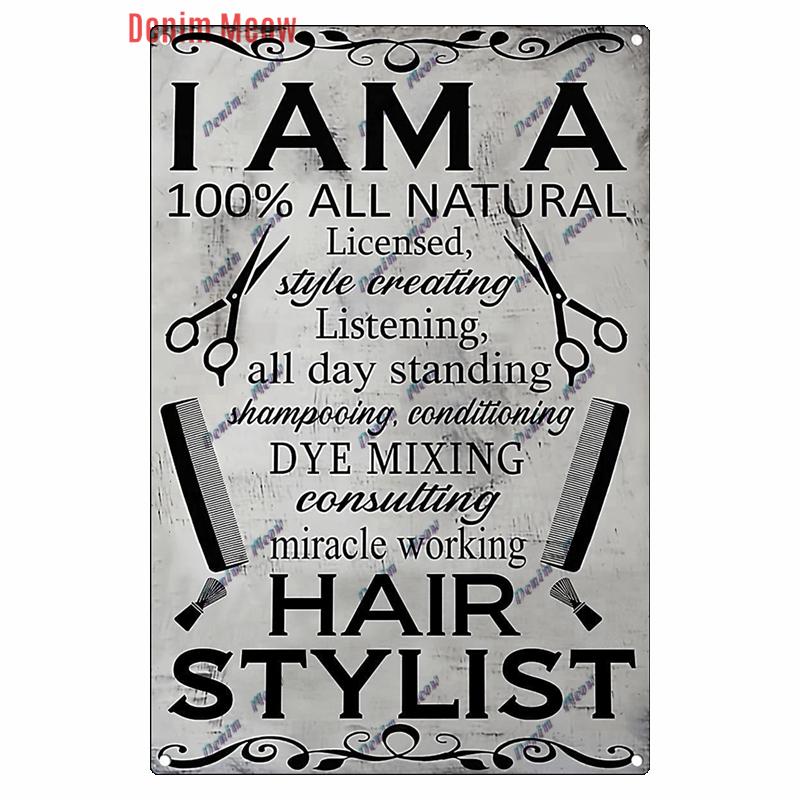 Vintage Hair Stylist Metal Tin Sign, Tattoo Artist Metal Poster, Retro Hairdressing Salon,  Room Wall Poster, Home Decor WY243