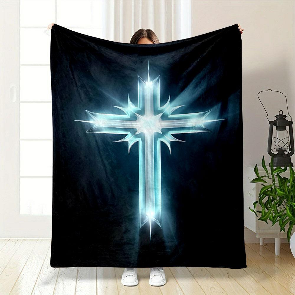 Glowing Cross Blanket Printed Blanket for Living Room Bed Couch lunch break Soft Cozy Blanket for Friend's festival Gift